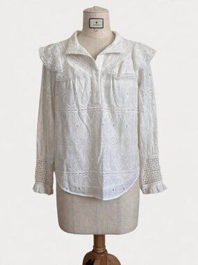 Tuckernuck White Eyelet Lace Ruffle Blouse - Size XS